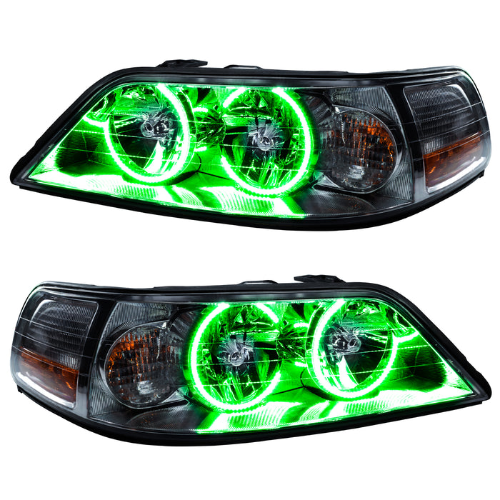 2005-2011 Lincoln Towncar Pre-Assembled Halo Headlights - HID with green LED halo rings.
