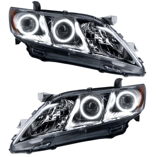 2007-2009 Toyota Camry Pre-Assembled Halo Headlights with white LED halo rings.