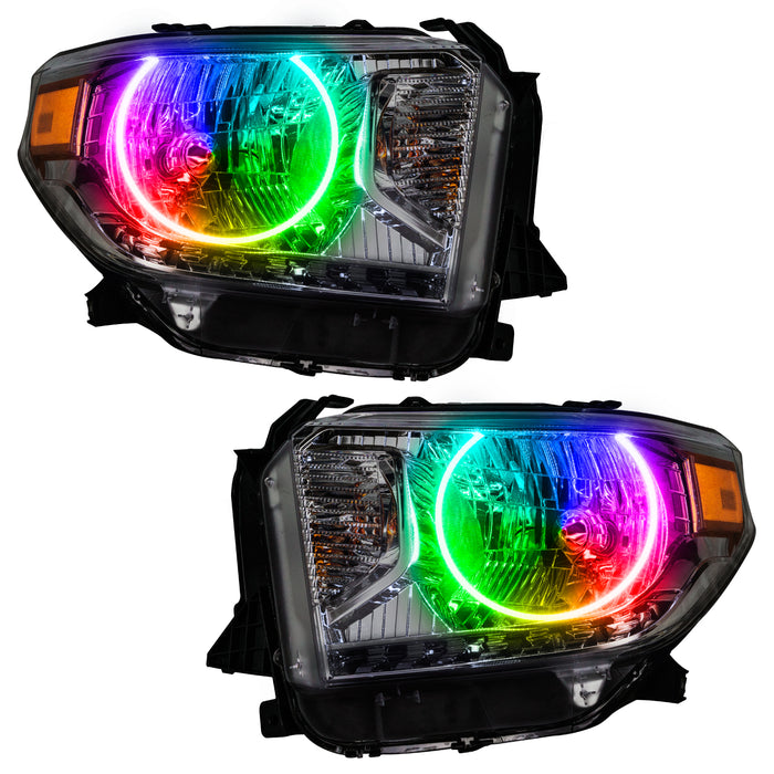 2014-2017 Toyota Tundra Pre-Assembled Halo Headlights with ColorSHIFT LED halo rings.