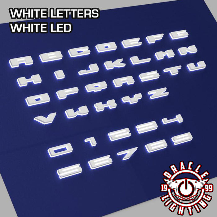 Collection of white glowing letter badges