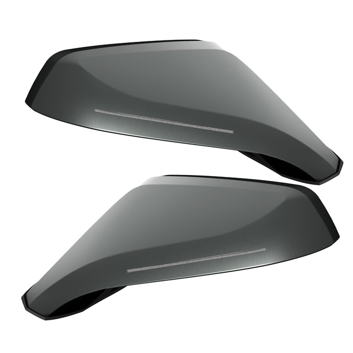 2010-2015 Chevrolet Camaro Concept Side Mirrors with dark silver metallic paint and clear lenses.