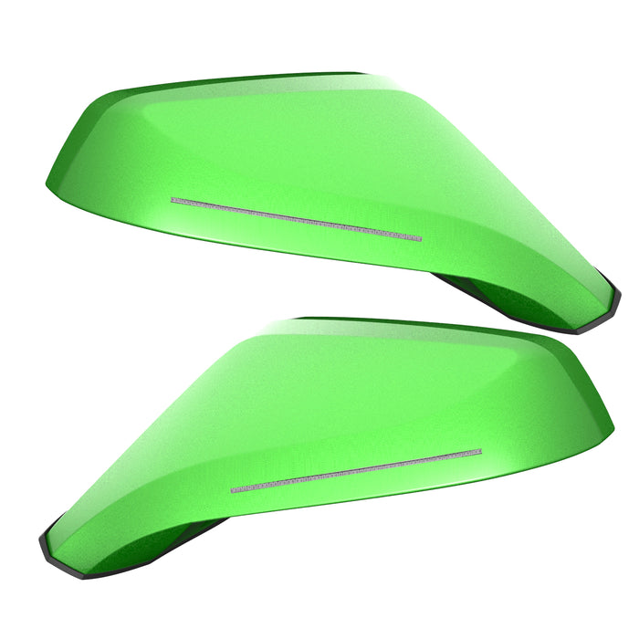 2010-2015 Chevrolet Camaro Concept Side Mirrors with lime green paint and clear lenses.