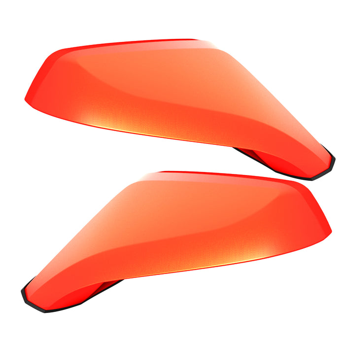 2010-2015 Chevrolet Camaro Concept Side Mirrors with bright orange paint and ghost lenses.