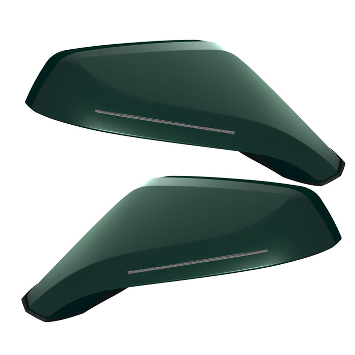 2010-2015 Chevrolet Camaro Concept Side Mirrors with green paint and clear lenses.