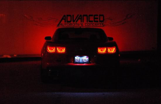 Camaro in the dark with afterburner tail lights on