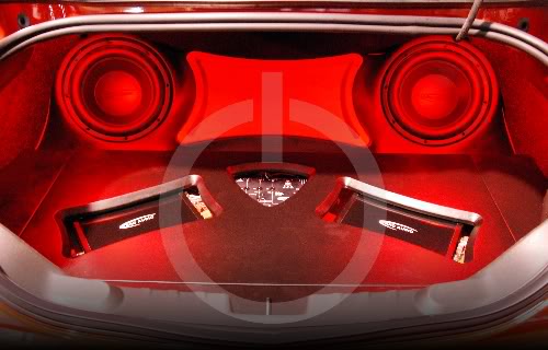Speaker system with red LED glow