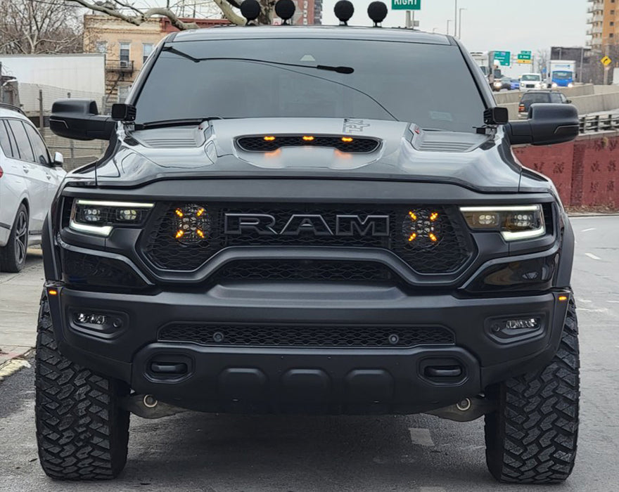RAM TRX with 7" Multifunction LED Spotlights installed in the grill.