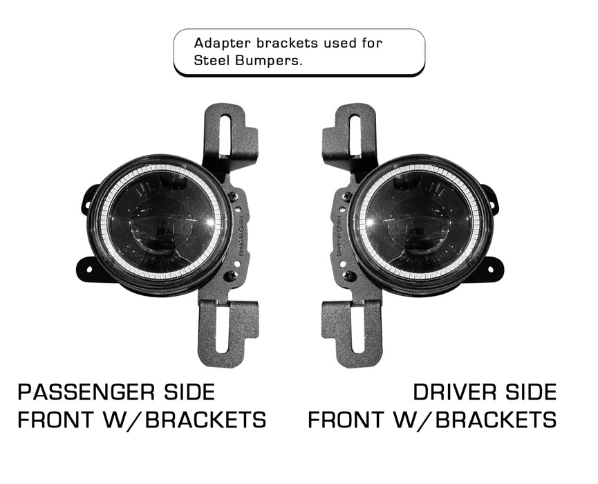 Adapter brackets used for steel bumpers with fog lights attached