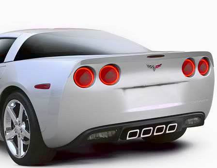 Rear view of C6 Corvette with tail light halos glowing