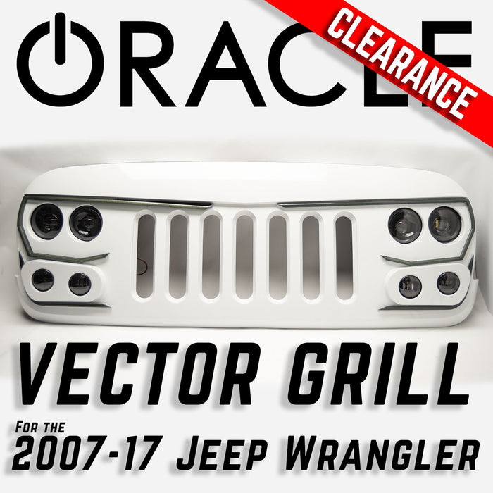 ORACLE Vector Grill BRIGHT WHITE PW7 - 2007-17 Jeep Wrangler w/ LED Headlights, Hi Beams, DRLs