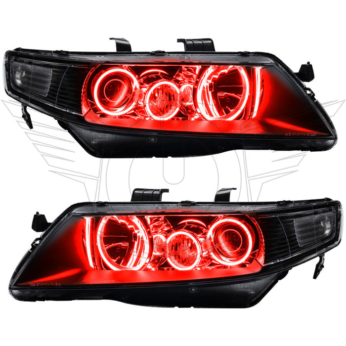 Acura TSX headlights with red LED halo rings.