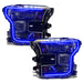 Ford F-150 headlights with blue DRLs.