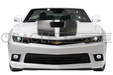 Front end of a white Chevrolet Camaro with white LED fog light halo rings installed.