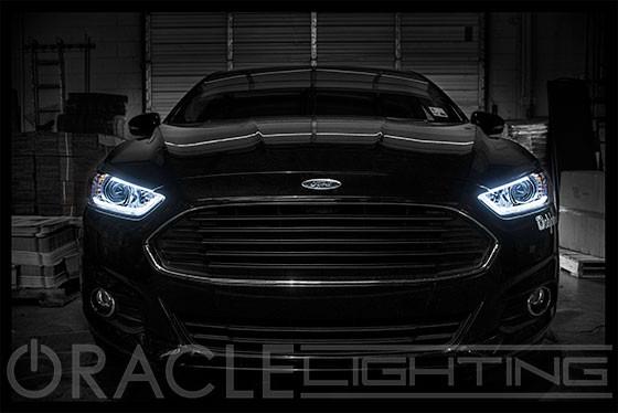 Front end of a car with 24" LED Accent DRLs installed on the headlights.