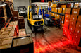 Forklift equipped with LED Safety Red-Line Pedestrian Awareness Light