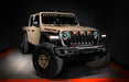 Three quarters view of a brown Jeep Gladiator JT with amber Pre-Runner Style LED Grill Light Kit installed.