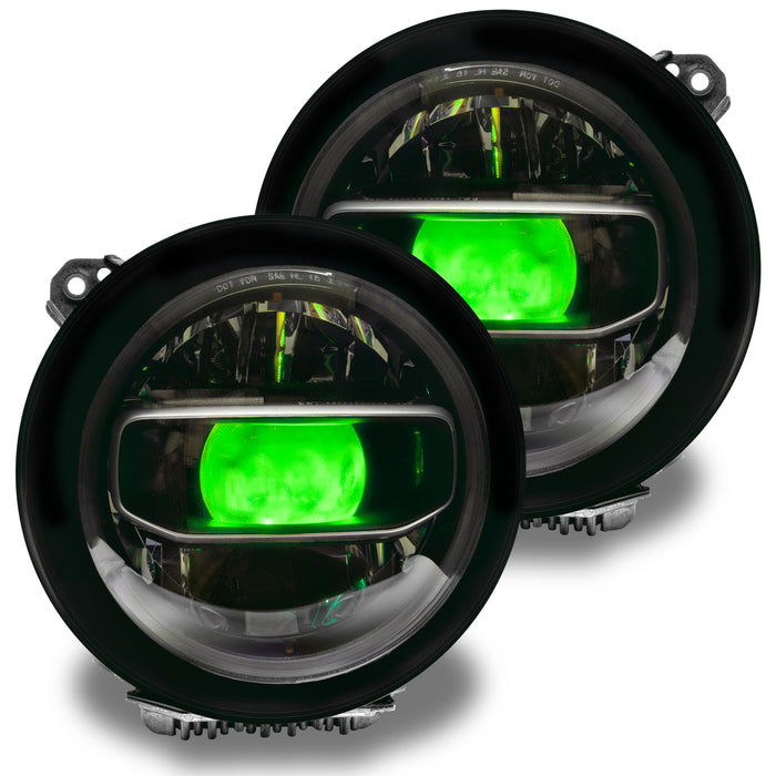 Wrangler JL headlights with green demon eye projectors