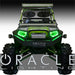 Front view of a Polaris RZR with green headlight halos installed.
