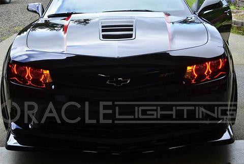 Front end of a Chevrolet Camaro with red LED halo rings.