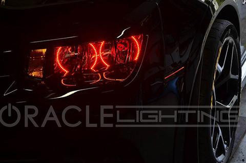 Chevrolet Camaro with red LED headlight halo rings.
