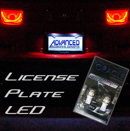 License plate LED light installed with packaging in front