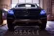 Front end of a Mercedez-Benz ML Class with blue LED headlight halos installed.
