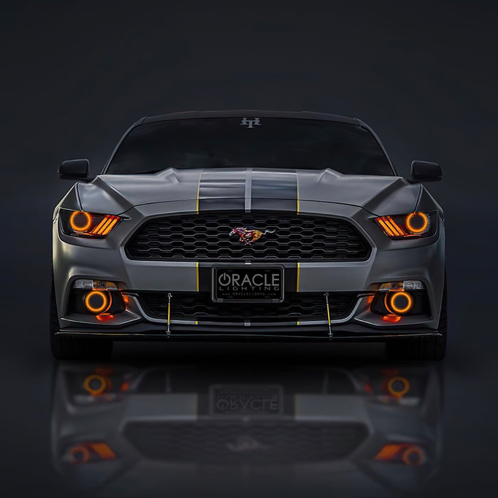 Front end of a Ford Mustang with ORACLE Lighting License Plate.