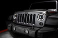 Front end of a Jeep Wrangler JK with 7" Oculus Headlights installed.