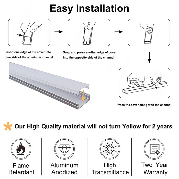 Installation diagram for 40" Frosted Diffuser Aluminum Channel for LED Flexible Strip
