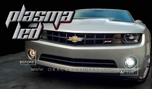 Chevy camaro with one factory fog light and one brighter plasma LED fog light