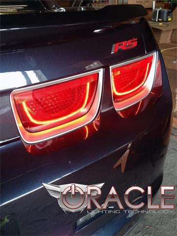 Rear end of a Chevrolet Camaro with Afterburner 2.0 Tail Light Halos installed.