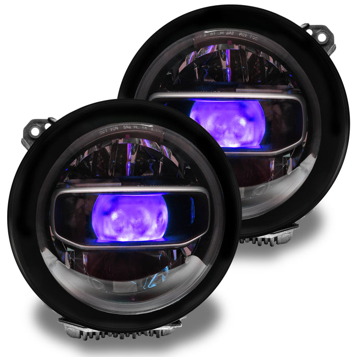 Jeep headlights with purple demon eye projectors