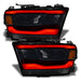 Dodge RAM 1500 headlights with red DRLs.