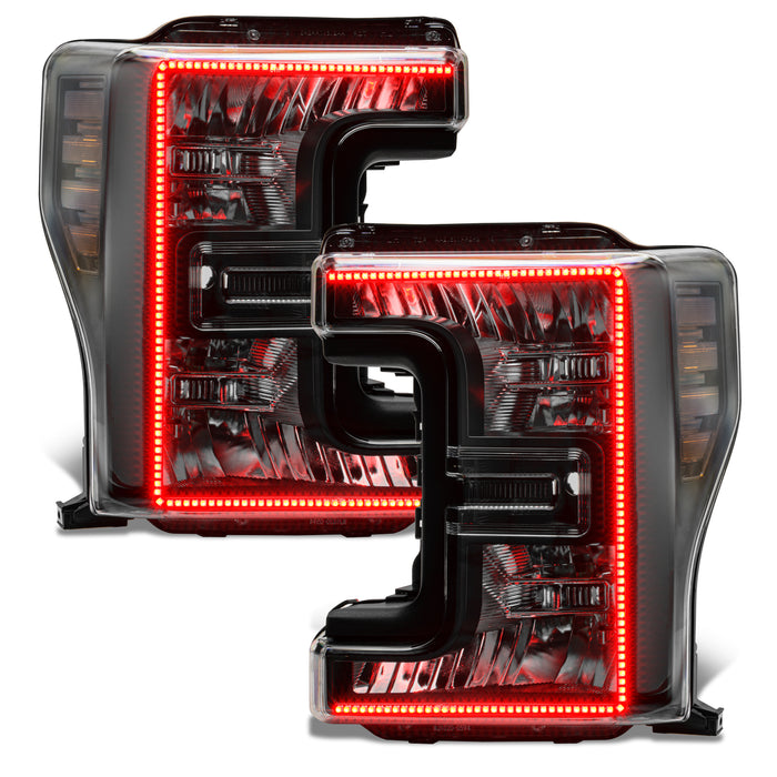 Ford SuperDuty headlights with red DRLs.