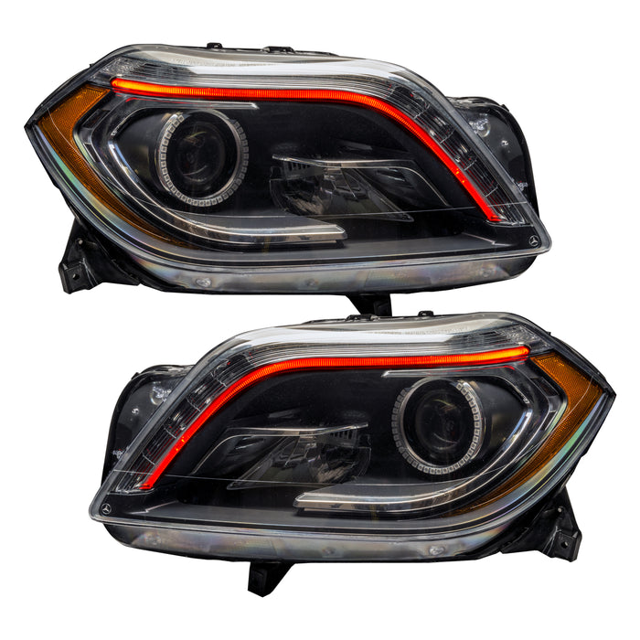 Mercedes GL Class headlights with red DRLs.