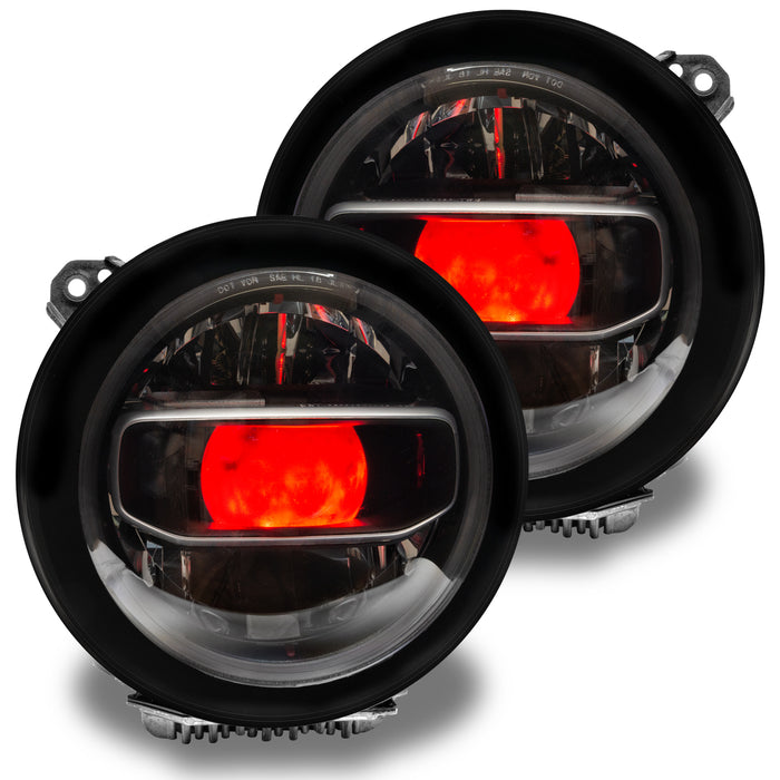 Jeep Wrangler JL headlights with red "Demon Eye" Projectors.