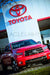 Toyota Tundra with red LED headlight halo kit installed.