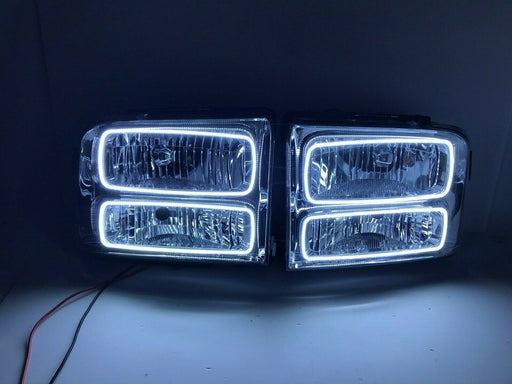 2005 Ford Excursion Pre-Assembled LED Halo Headlights - Chrome SMD White