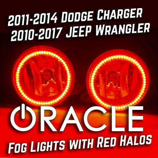 2011-2014 Dodge Charger and 2010-2017 Jeep Wrangler Fog Lights with Red LED Halos
