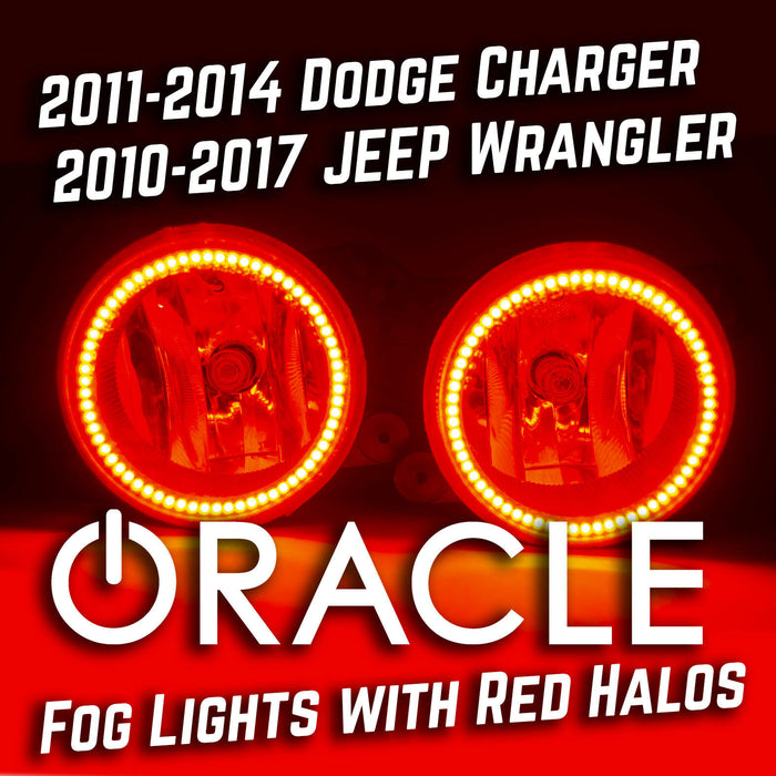 2011-14 Dodge Charger 2010-2017 Jeep Wrangler Fog Lights with RED ORACLE LED Kit - CLEARANCE