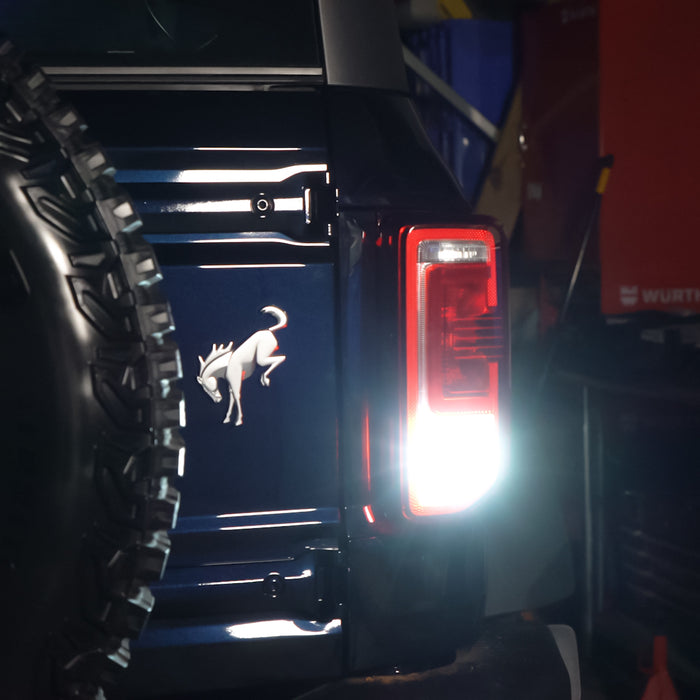 Close-up on bright rear bronco tail light