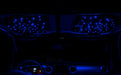 Jeep interior with StarLINER Fiber Optic Hardtop Headliner installed on the roof panels, set to blue LEDs.