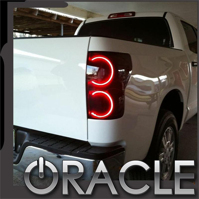 Close-up of Toyota Tundra passenger tail light with ORACLE halos glowing