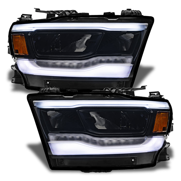 Dodge RAM 1500 headlights with white DRLs.