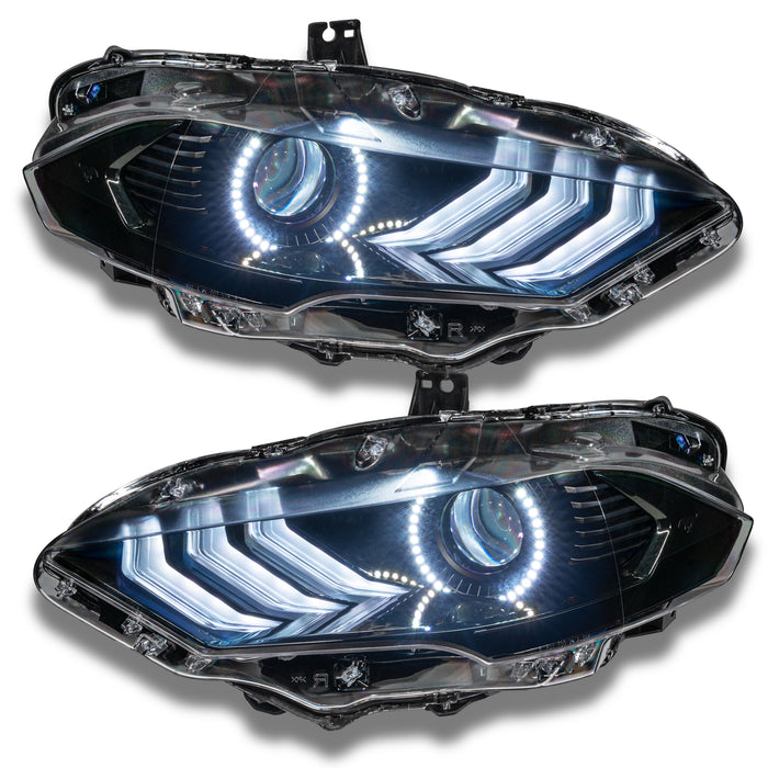Ford Mustang headlights with white LED halos.