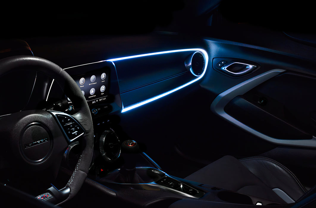 Car interior with fiber optic dash board