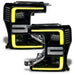 Ford Superduty headlights with yellow DRLs.